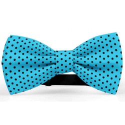 Bow Tie for Men, blue butterfly, silk satin, personalized, shiny, black small dots, handmade 