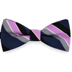 Bow Tie for Men, navy blue, classic, silk satin, with model, non-shiny,oblique wide stripes, handmade 