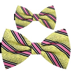 Father and son bow ties, handmade yellow set, pink stripes